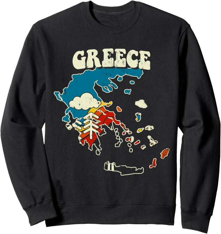 Griechenland Landkarte im Stil der 70er-Jahre, Vintage-Stil, Regenbogenfarben Sweatshirt