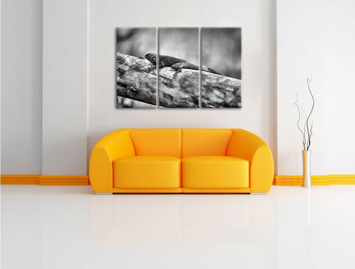 Pixxprint farbenfrohe Eidechse als Leinwandbild | Grösse: 3 Teilig (120x80) | Wandbild| Kunstdruck |