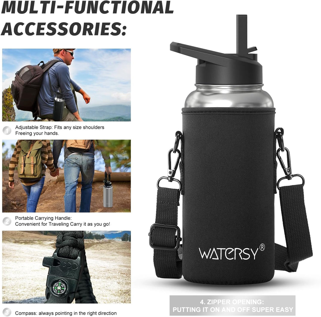 WATERSY Isolierte Edelstahl Trinkflasche 32oz Vakuumisolierte Thermosflasche mit 2 Deckel Auslaufsic