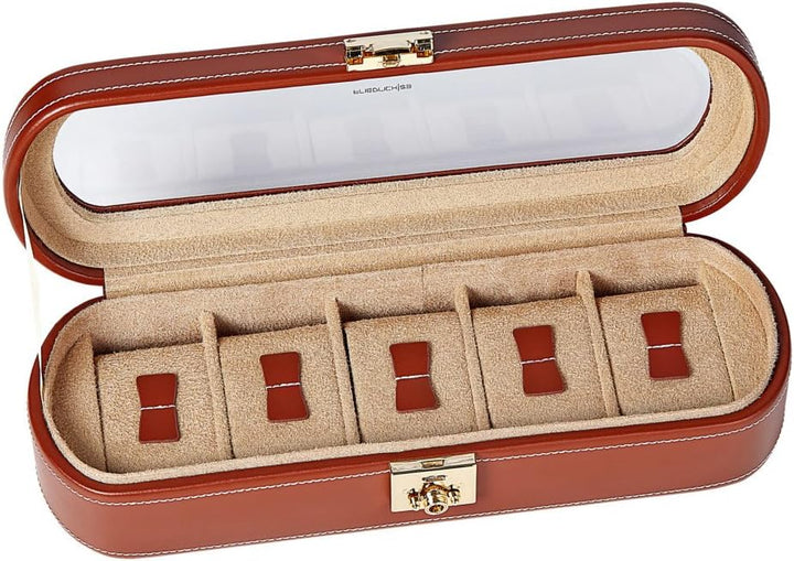 FrIEDrICH/23 Friedrich23 Uhrenkoffer – Uhrenkasten Cordoba mit Glasdeckel aus Echtleder in braun – P