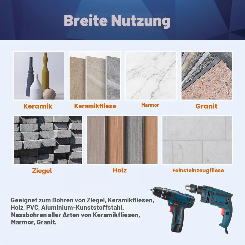 Diamantbohrer Fliesenbohrer Set - BRSCHNITT 6/6/8/10mm Diamant Bohrkrone - Lochsäge für Keramik,Gran