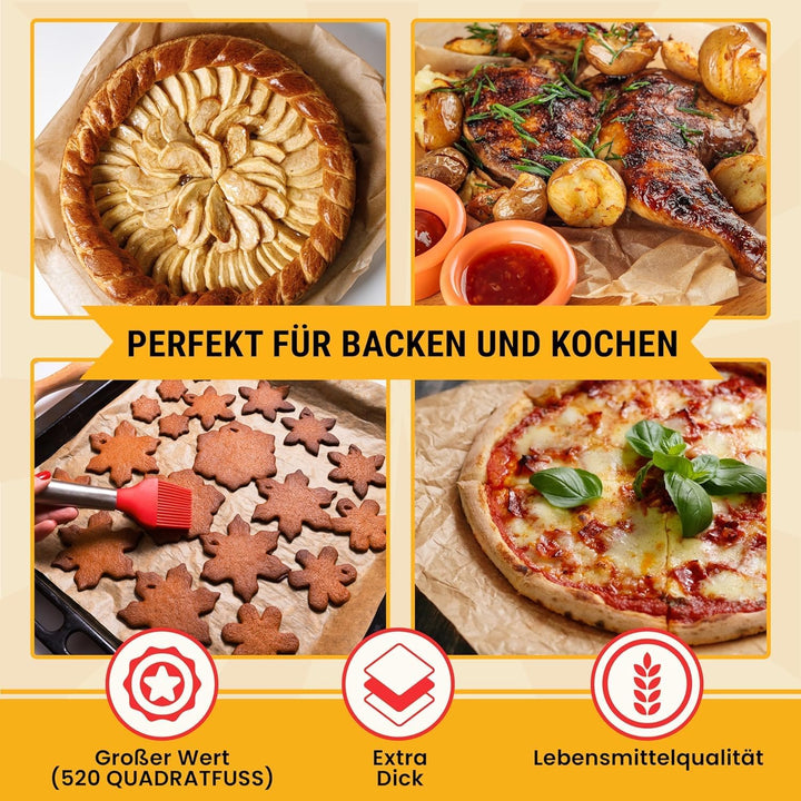 Ungewachstes Backpapier zum Backen - 2er Pack 38 cm x 64 m Backpapierrolle mit Schneidemesser, Antih