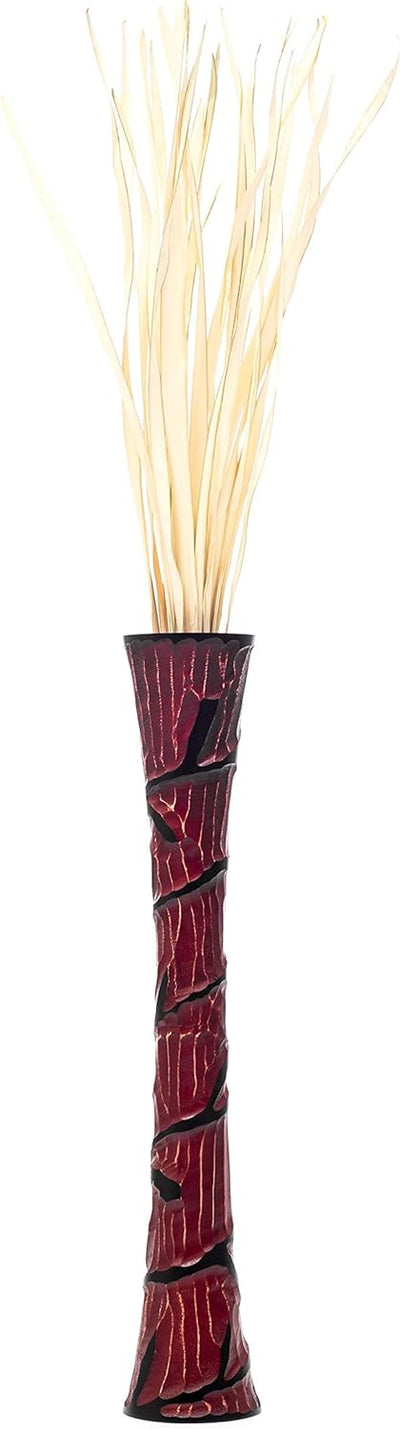 Leewadee Grosse Bodenvase für Dekozweige hohe Standvase Design Holzvase, Holz, 70 cm, Rot 70 cm Rot,