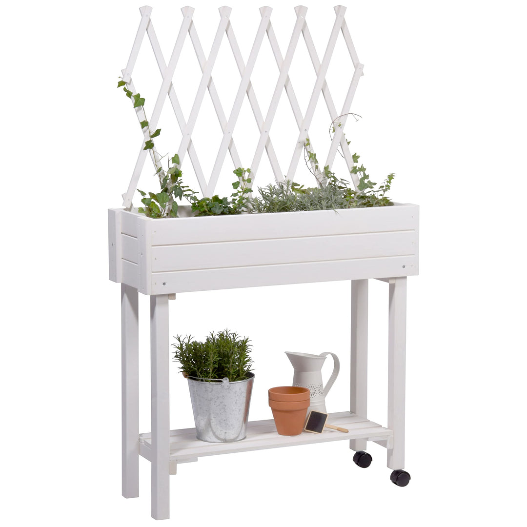 dobar® 58186e rollbares Hochbeet mit Rankgitter | Pflanzkasten auf Rollen | Blumenbeet aus Massiv-Ho