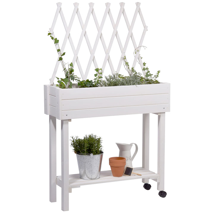 dobar® 58186e rollbares Hochbeet mit Rankgitter | Pflanzkasten auf Rollen | Blumenbeet aus Massiv-Ho