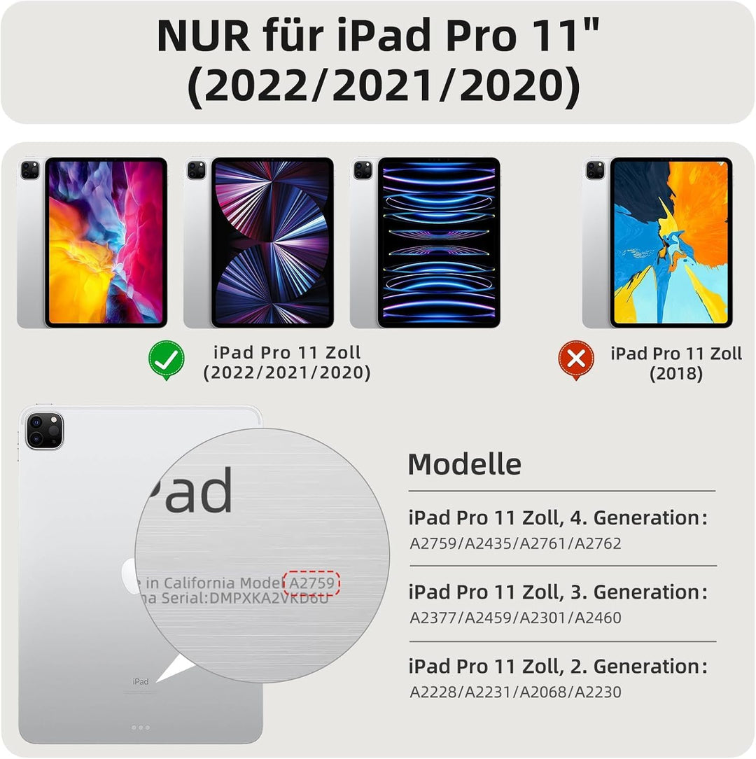 Hülle mit Tastatur für iPad Pro 11 4. / 3. / 2. Generation 2022/2021/2020 mit stifthalter, Magnetisc