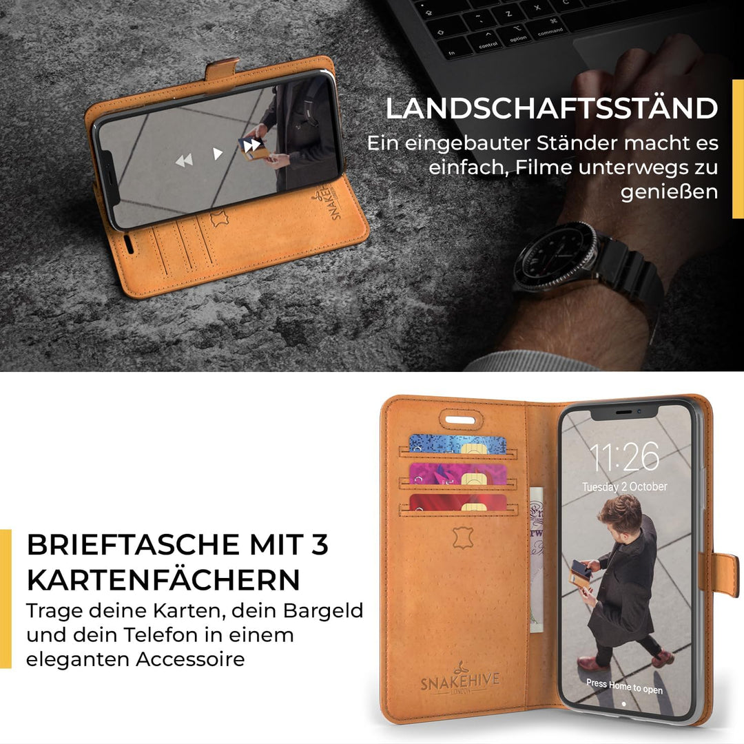 Snakehive iPhone 11 Hülle Leder | Stylische Handyhülle mit Kartenhalter & Standfuss | Handyhülle Sch