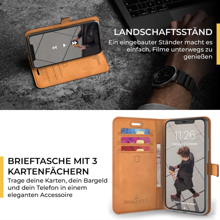 Snakehive iPhone 11 Hülle Leder | Stylische Handyhülle mit Kartenhalter & Standfuss | Handyhülle Sch