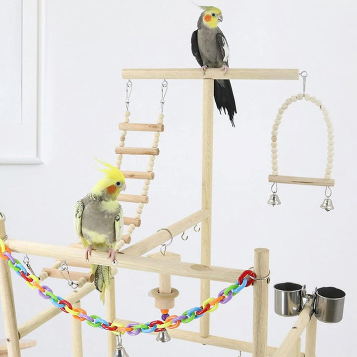 Joyeee Papageien-Spielplatz, grosser Papageien-Ständer mit Edelstahl-Futterbechern für Papageien, Ho
