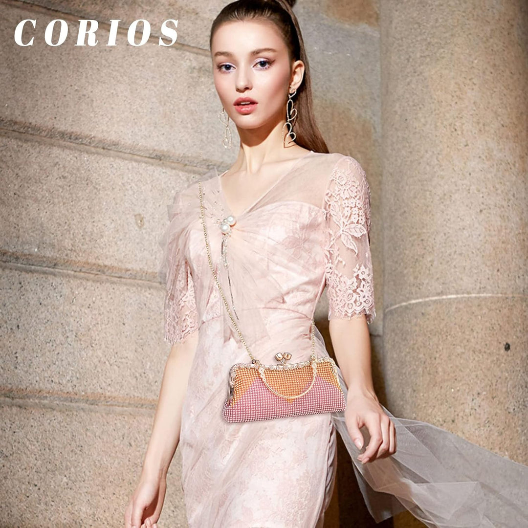 CORIOS Damen-Clutch Strasssteine Abendtasche Strass Handtasche Diamant Schultertasche Klein Tasche E