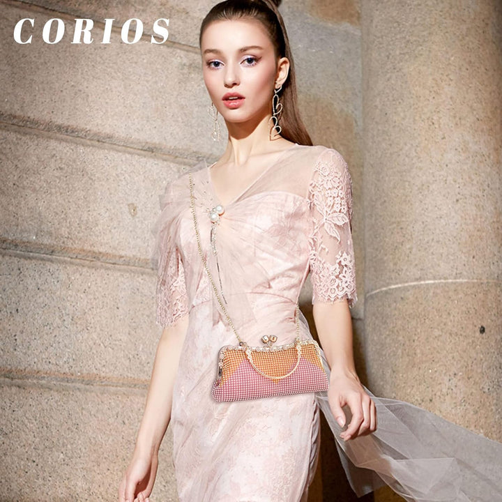 CORIOS Damen-Clutch Strasssteine Abendtasche Strass Handtasche Diamant Schultertasche Klein Tasche E