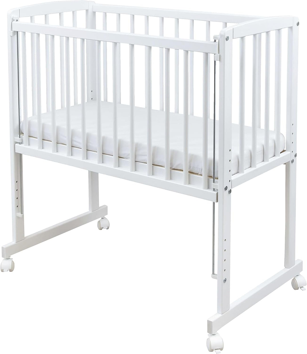 Generisch Baby Delux Beistellbett Babybett Stubenwagen weiss 90x40 mobil mit Rädern inkl. Matratze u