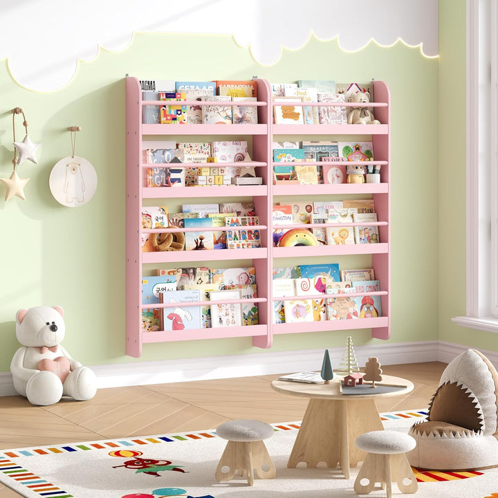 FOREHILL Bücherregal Kinder, Wandregal mit 4 Ablagen, Kinderregal für Bücher Spielzeug, Hängeregal D
