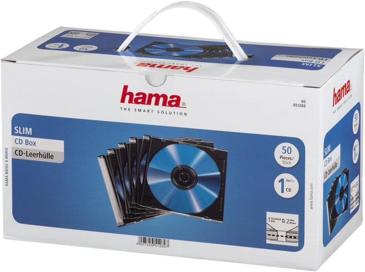 Hama CD Leerhüllen Schutzhülle (50er Pack, Slim Line, Höhe: 5mm) CD-Hüllen transparent-schwarz