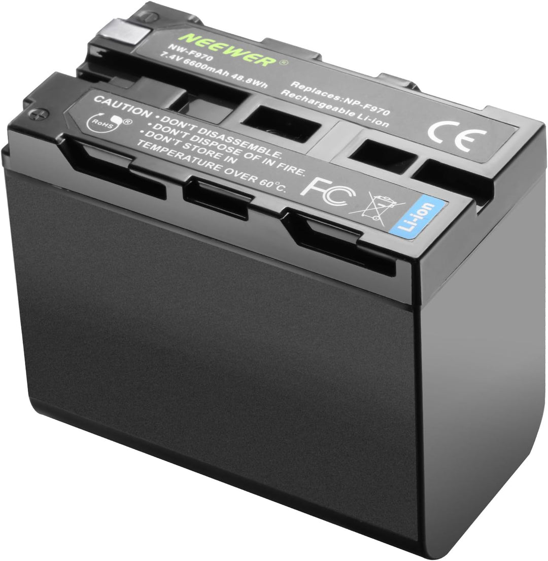 Neewer 2er 6600mAh Ersatzakku für Sony NP F970 Li Ionen Akku und Ladegerät AC, Auto und EU Adapter f