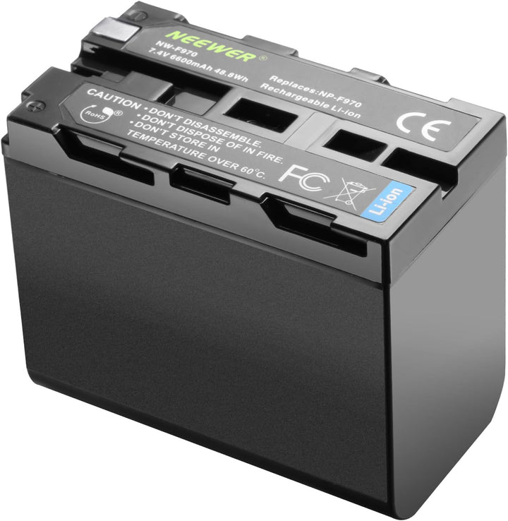 Neewer 2er 6600mAh Ersatzakku für Sony NP F970 Li Ionen Akku und Ladegerät AC, Auto und EU Adapter f