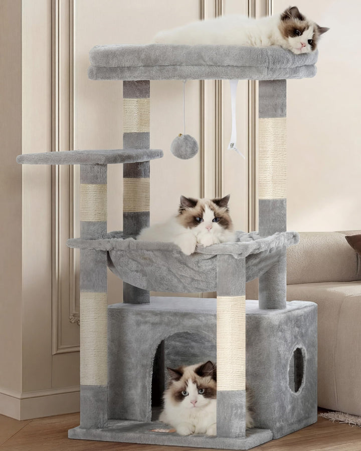 Heybly Kratzbaum, Katzenbaum mit Extra Grossem, Weichem Katzenkorb, Katzenkratzbaum mit Geräumigem K