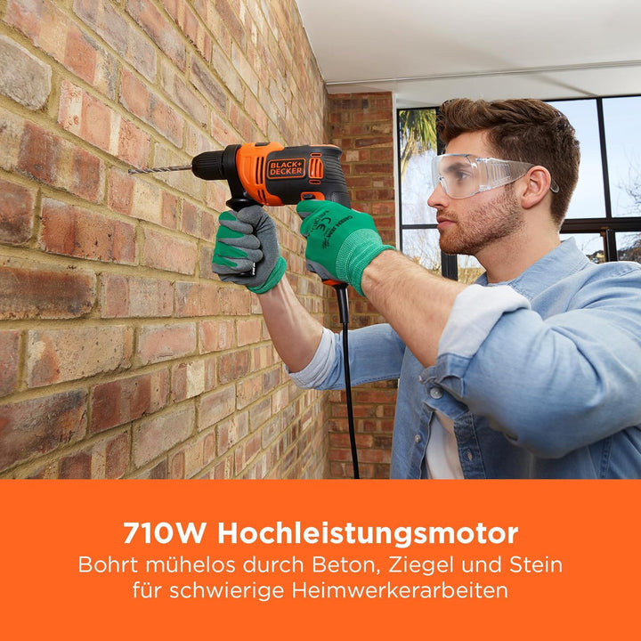 Black+Decker BEH710K-QS 710W 1-Gang Schlagbohrmaschine (Schlagbohrer, 13mm Schnellspannbohrfutter, k