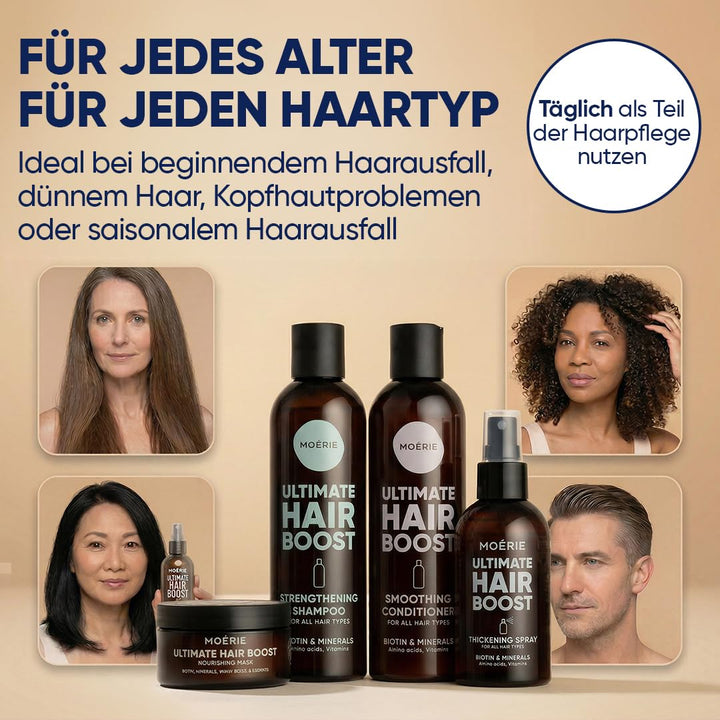 MOERIE Shampoo Set - gegen Haarausfall, Conditioner, Haarwachstum Serum & Haarmaske - natürlich Haar