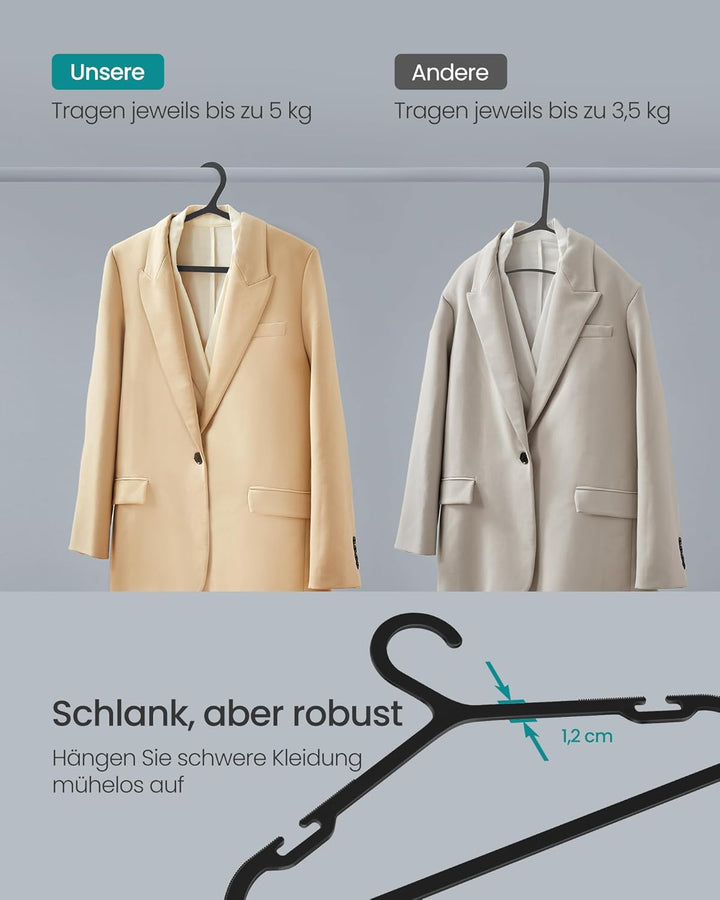 SONGMICS Kleiderbügel Kunststoff, 50er Set, Bügel, mit Breiten Schulterkerben, platzsparend, 41,7 cm