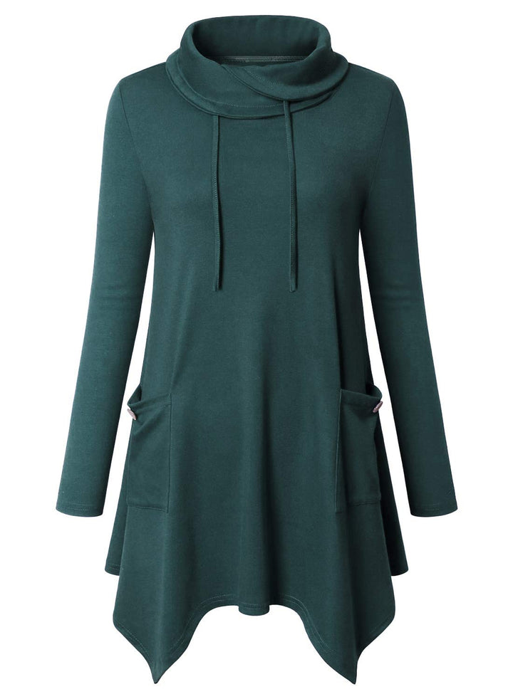 Amrto Damen Tunika Tops Turtleneck Langarm Shirts Bluse Hemd Pullover Mit Taschen, #4-dunkelgrün