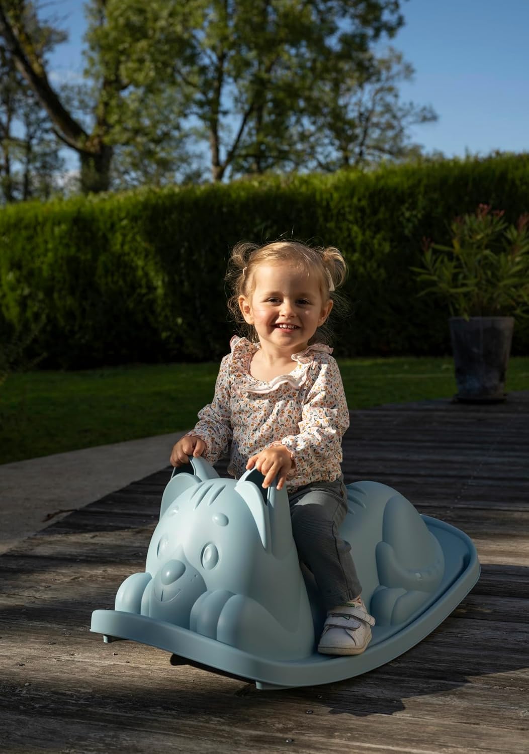 Smoby Life Wippe, Katze, Blau, ergonomische Sitzfläche, Griffe, recyceltes Material, ab 18 Monaten