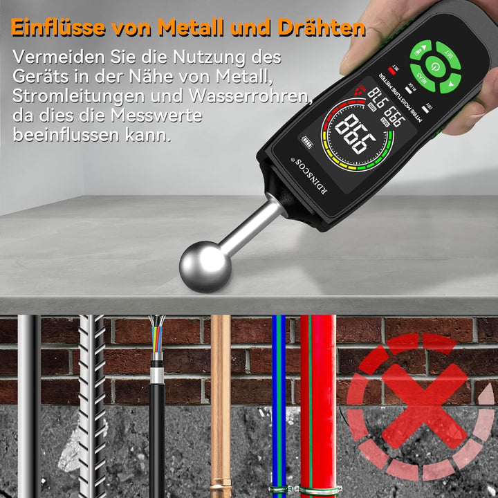 Feuchtigkeitsmessgerät RDINSCOS Feuchtigkeitsmessgerät für Wände Holzfeuchtemessgerät Zerstörungsfre