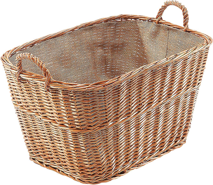 Kobolo Kaminholzkorb Weidenkorb Holzkorb für Kaminholz aus gekochter Weide mit Leinenfutter