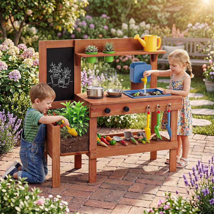 COSTWAY Matschküche Kinder Outdoor, Spielküche mit Wassertank &amp; Wasserhahn | Kinderküche mit Spüle,