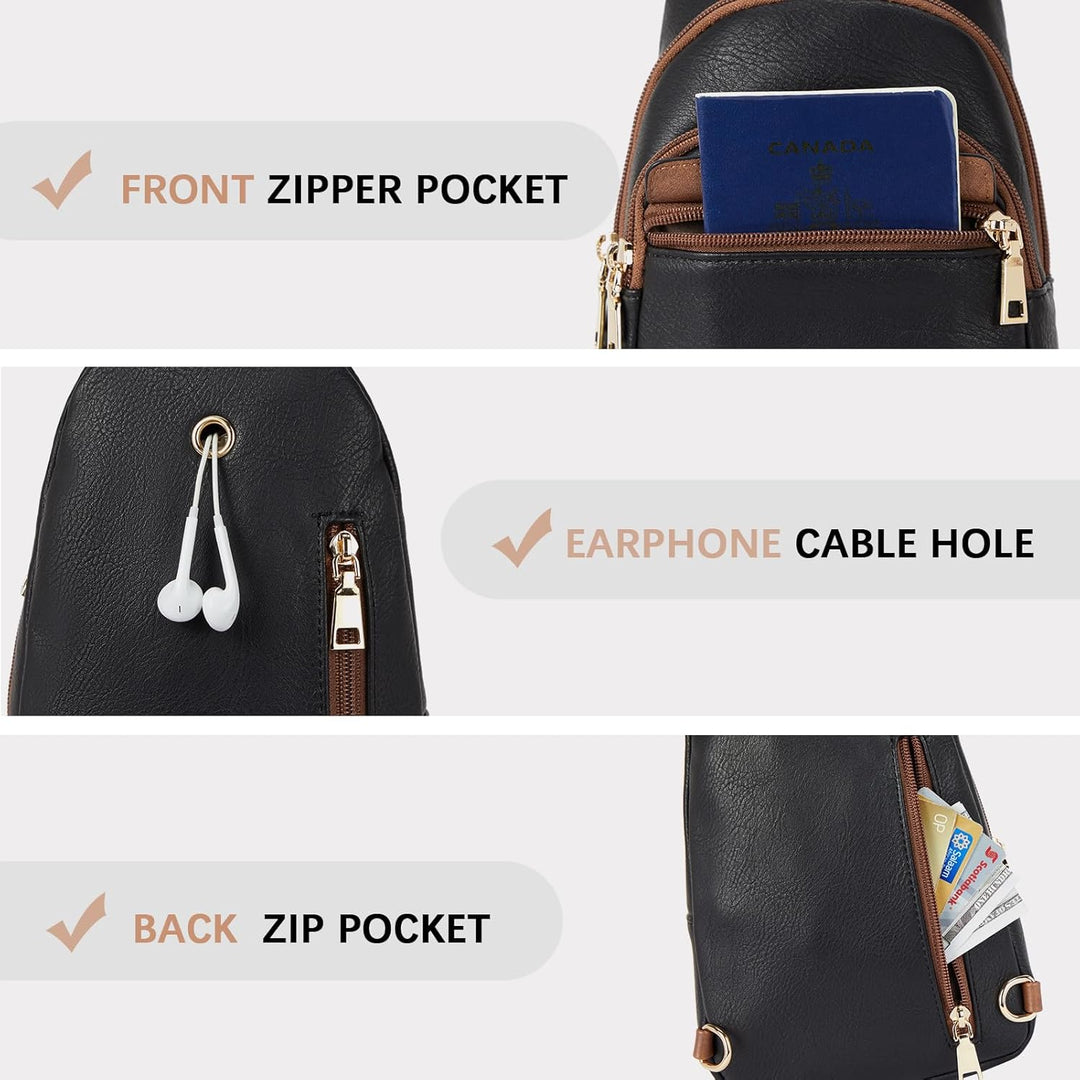 BOSTANTEN Brusttasche Damen Schulterrucksack Sling Bags Klein Umhängetasche Crossbody Bag PU Leder B