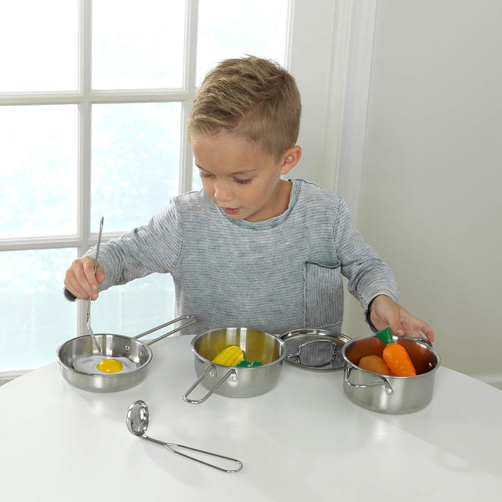 KidKraft Deluxe Kochset aus Metall mit Spielzeug-Lebensmitteln für Kinderküche, Spielküche Zubehör,
