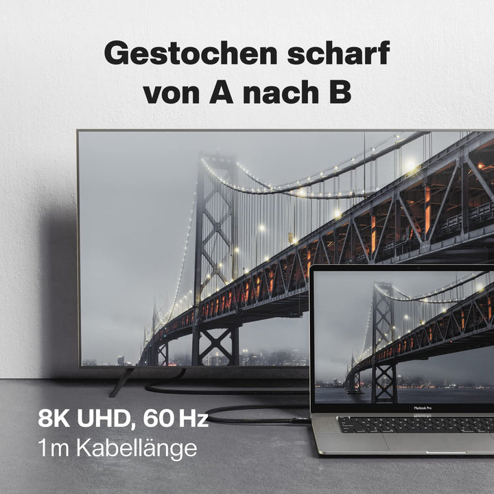 CABLETEX 1m USB 4 Gen3x2 Monitorkabel für Thunderbolt 3, USB C | 40GBit/s | 8K Video | 100W | 5A | 2