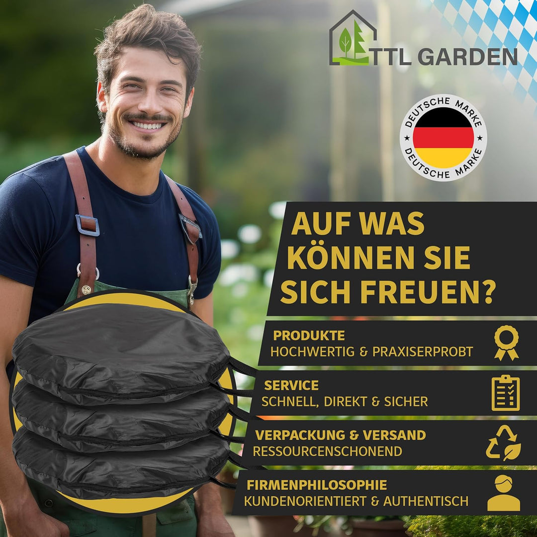 TTL Garden BLACK SUPERIOR 3x 85L Pop Up Gartensack - DOPPELTER BODEN 260gsm extra stabil 600D Oxford