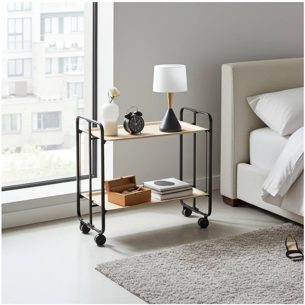 DON HIERRO - Servierwagen, klappbar, 2 Böden, Schwarzem Rahmen. Bauhaus-Buche 66 x 43 x 72 cm. Buche