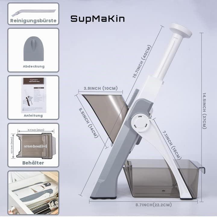 SupMakin Gemüseschneider, Once for All Verstellbar Gemüsehobel Genius Mandoline Vegetable Slicer Kar