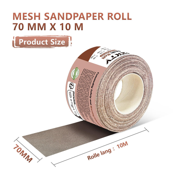 Netz Schleifpapier Rolle Klett, 70 mm x 10 m, Körnung P100, Kollokation mit 70mm Breites Handschleif