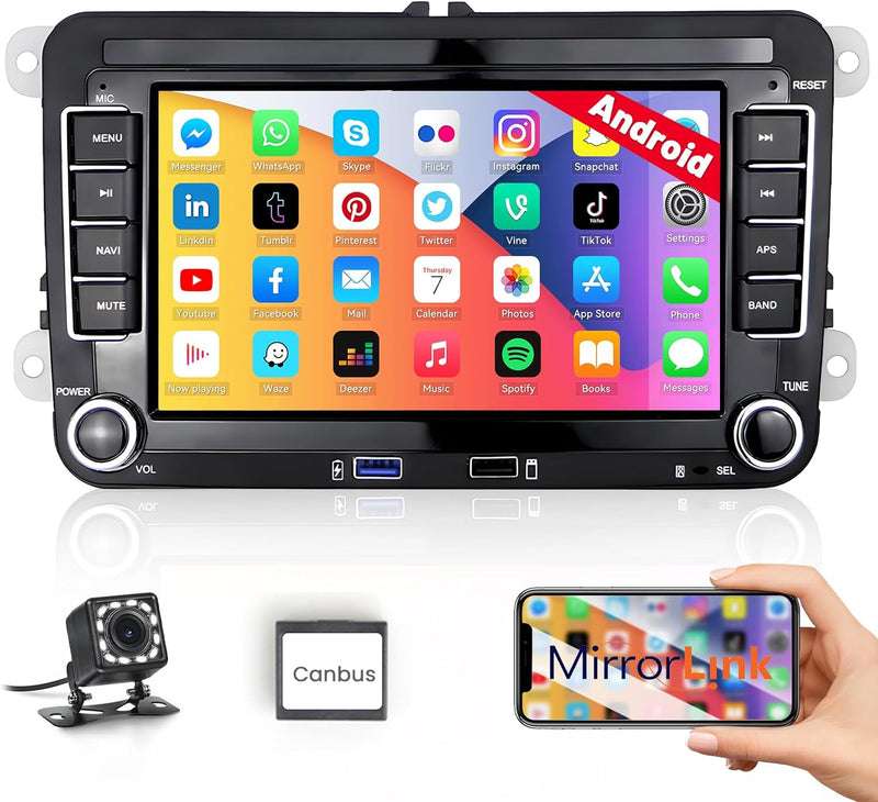 Hikity Android Autoradio für VW Golf 5 6 Touran Polo Radio mit Navi, 7 Zoll Bildschirm Touch Display