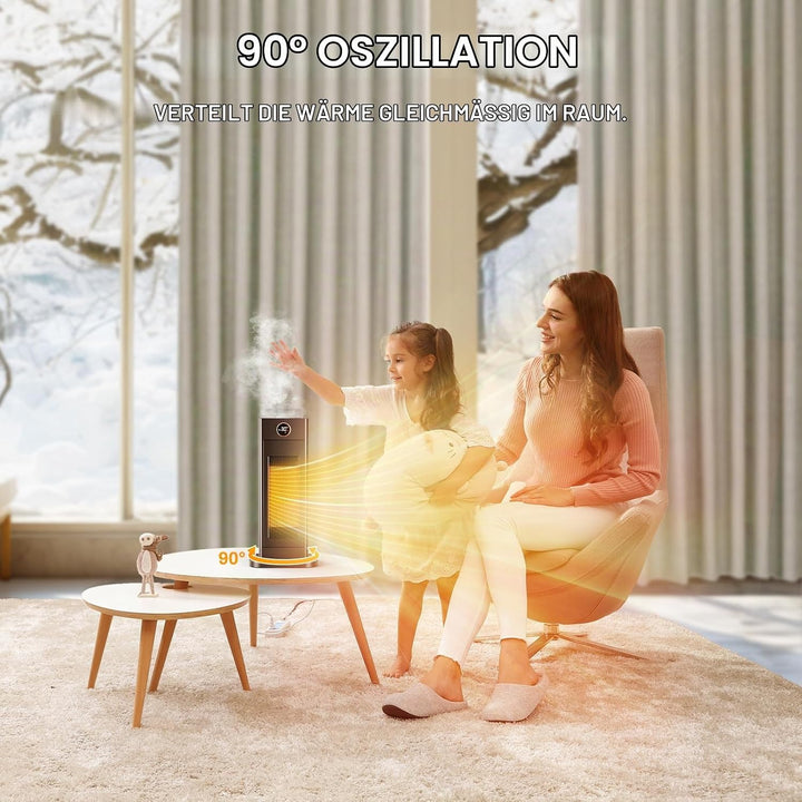 LIFERUN Heizlüfter Energiesparend Klein, Heizung Elektrisch mit Thermostat und Luftbefeuchter, 90° O