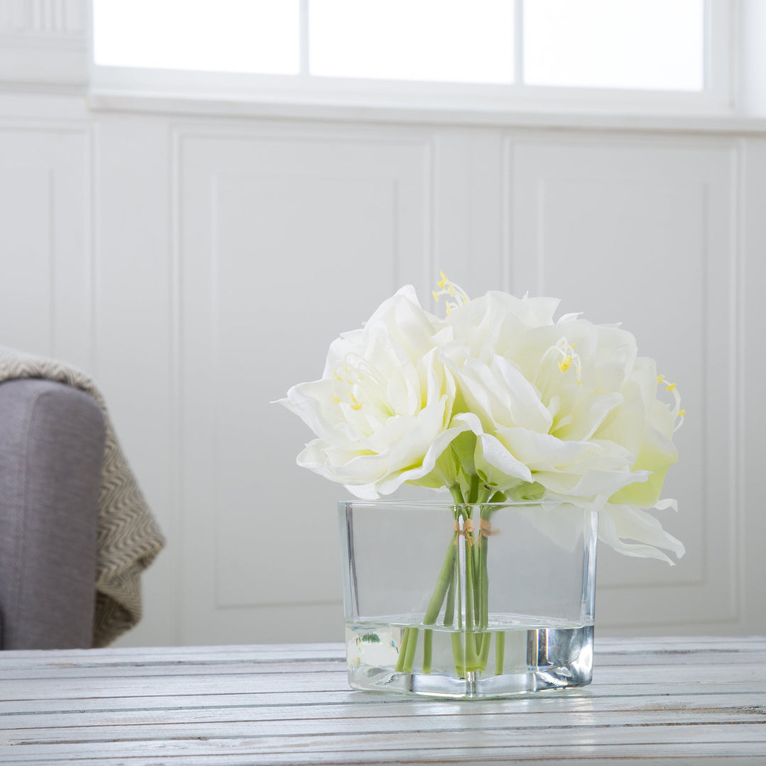 Pure Garten Lily Blumen-Arrangement mit Glas Vase, cremefarben, 8.5"