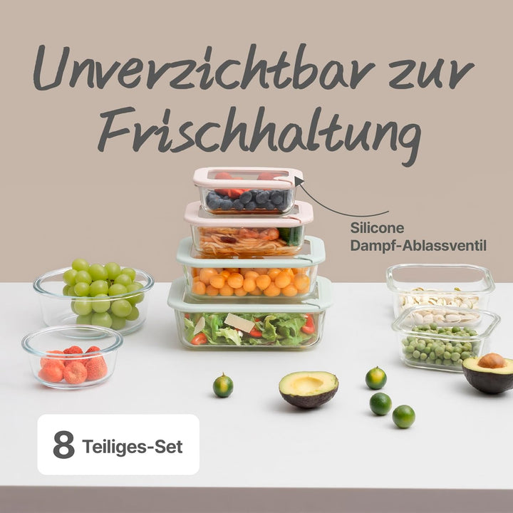 Meal-Prep-Behälter aus Glas,Luftdichte Vorratsdosen mit Deckel, plastikfrei&BPA-frei; Mikrowellen-,