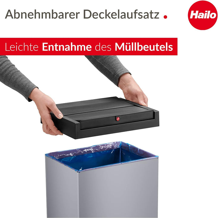 Hailo Big-Box Swing XL Mülleimer | 1 x 52 Liter | selbstschliessender Schwingdeckel | Stahlblech | M