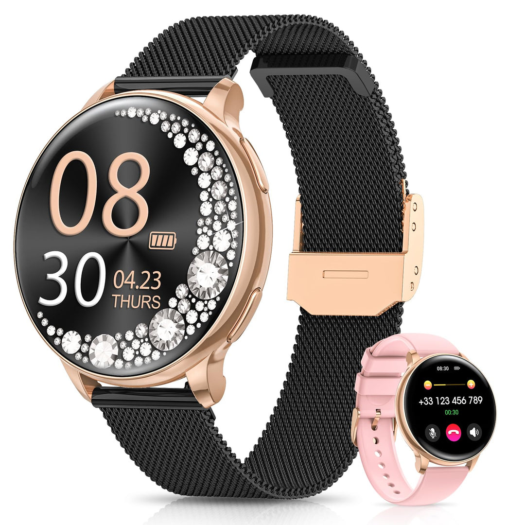 RUXINGX Smartwatch Damen, 1.27" Smart Watch Rund mit Telefonfunktion, 24H SpO2 Pulsuhr, Fitnessuhr m