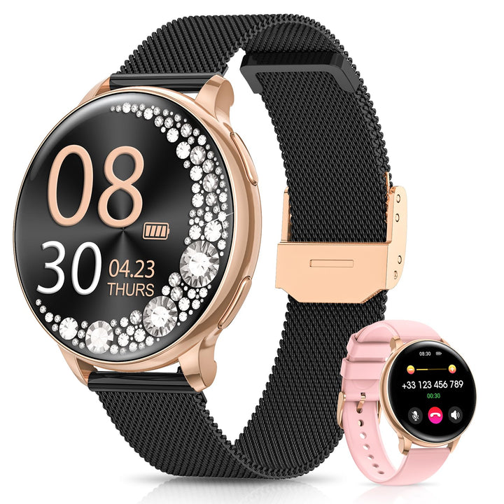 RUXINGX Smartwatch Damen, 1.27" Smart Watch Rund mit Telefonfunktion, 24H SpO2 Pulsuhr, Fitnessuhr m