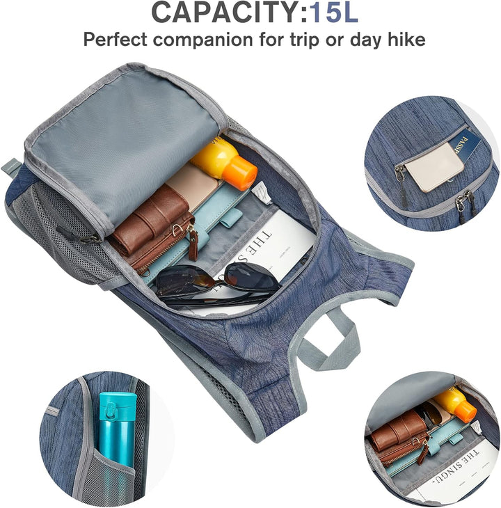 G4Free 10/15/20L Faltbarer Rucksack Klein, Wanderrucksack Leicht, Tagesrucksack Damen Herren für Wan