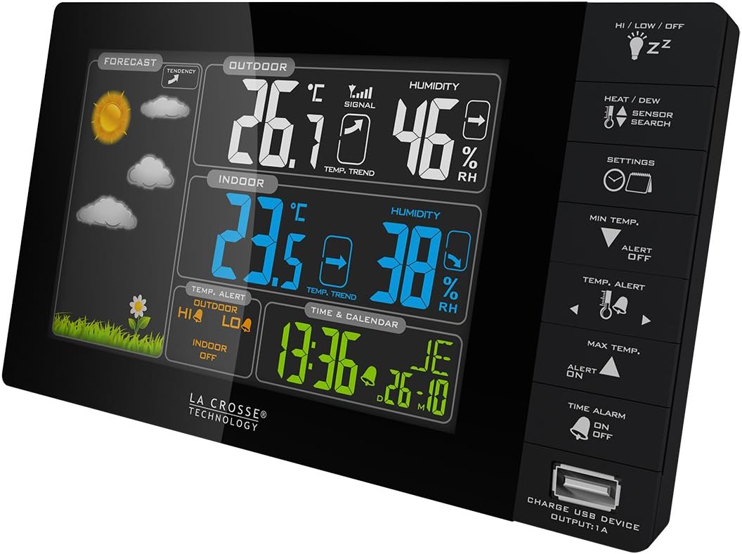 LA CROSSE TECHNOLOGY WS6827-BLA Wetterstation, Farbdisplay, Französisch, Schwarz