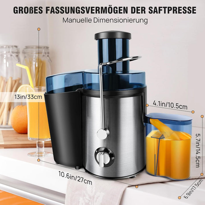 Entsafter Gemüse und Obst, 65 mm Einfüllschacht, 2 Einstellungen, Leicht zu reinigen, BPA-frei