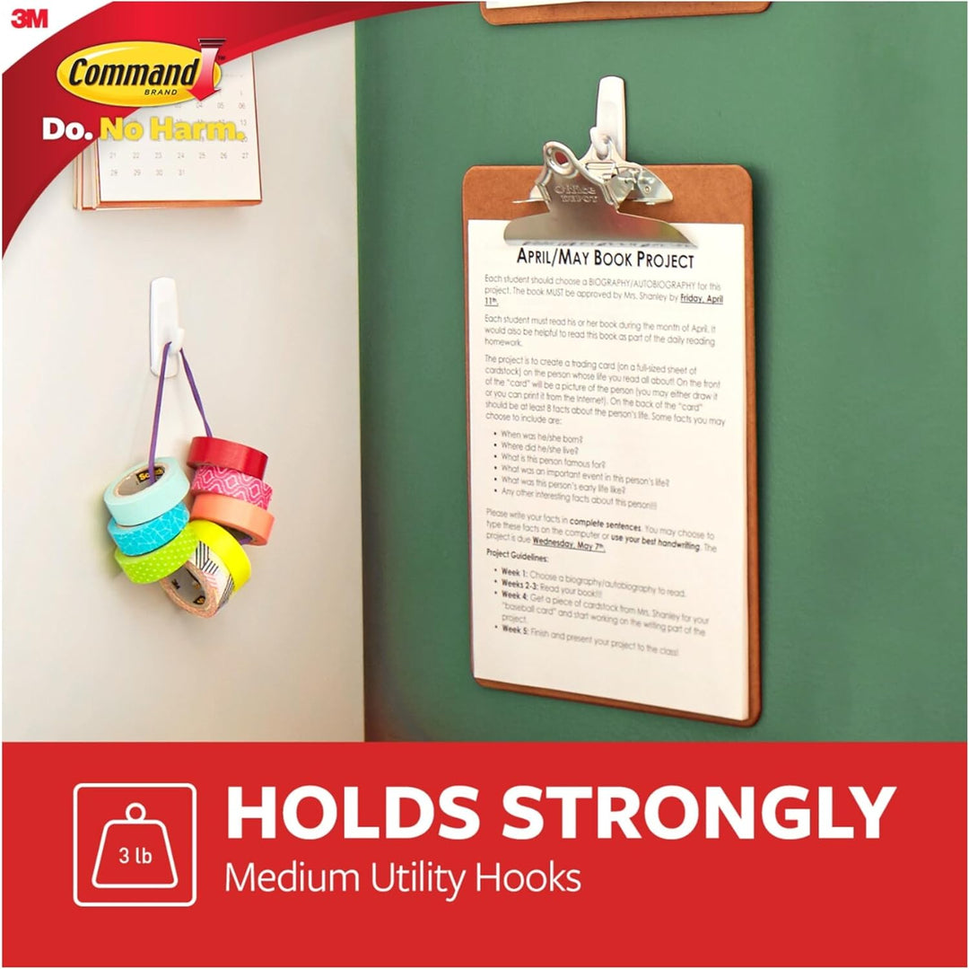 Command Utility Haken Mega-Packung, Grösse M, weiss, 6 Haken, 2er Pack 12 Hooks, 12 Hooks