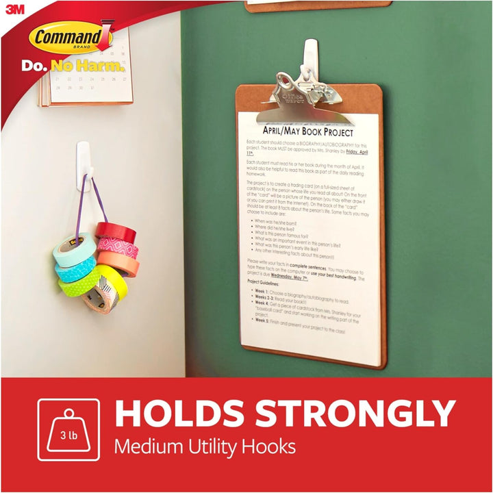 Command Utility Haken Mega-Packung, Grösse M, weiss, 6 Haken, 2er Pack 12 Hooks, 12 Hooks