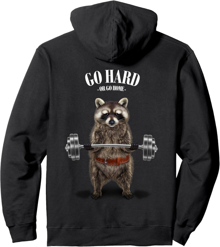 Waschbär, der Gewichte im Fitnessstudio hebt Pullover Hoodie
