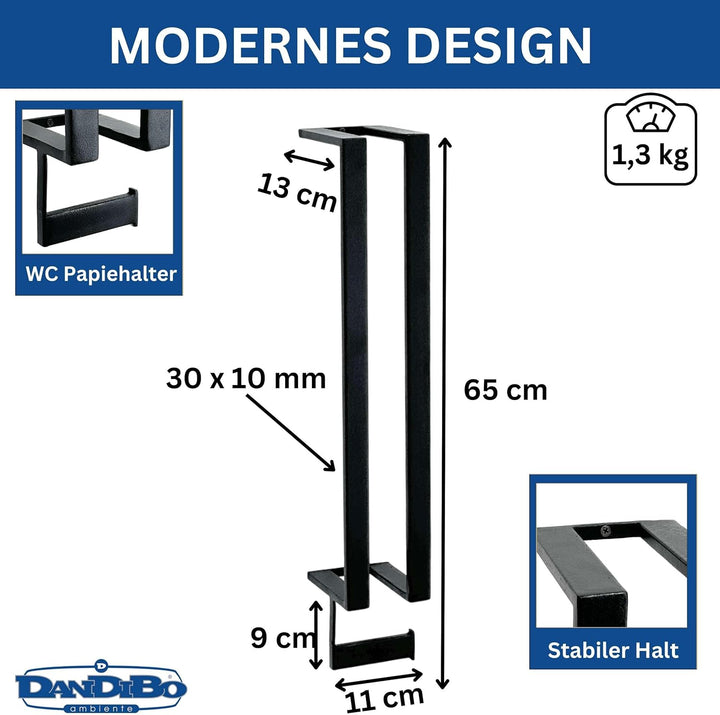 DanDiBo Toilettenpapierhalter Schwarz Wand Metall 96610 Toilettenpapier Aufbewahrung Klopapierhalter